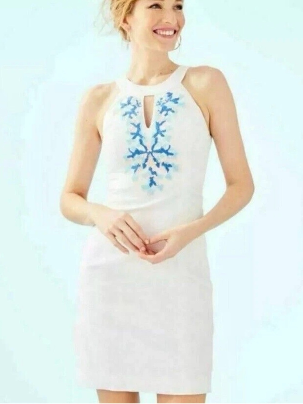 Lilly Pulitzer White Shift Dress with Blue Embroidery